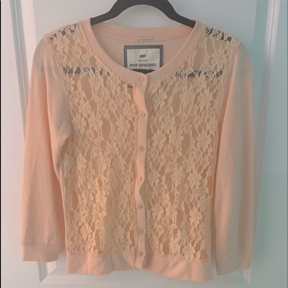 NWOT, Poof Excellence, Lace Front Cardigan